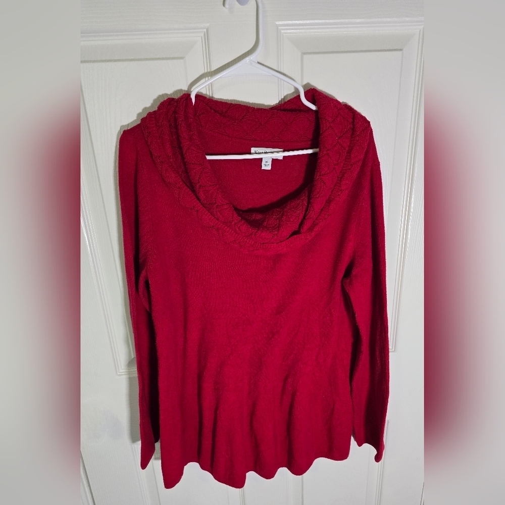 Kim Rogers Womens Red Cowl Neck Long Sleeve Pullover Top XL
